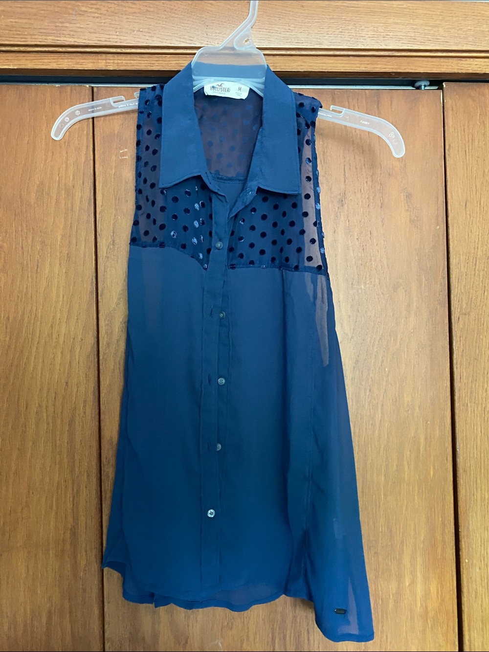 Hollister Navy Sheer Polka Dot Sleeveless Blouse